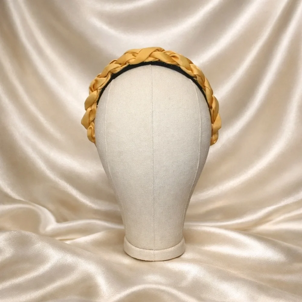 Mustard Yellow Braided Satin Headband Elegant Hair Accessory